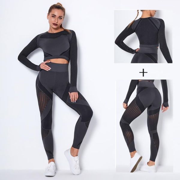 

seamless yoga set women sport suits for fitness 2pcs workout sportswear gym clothing high waist leggings+long sleeve sports top, White;red