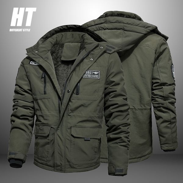 

winter military jacket men brand quality windbreaker warm outdoor fleece lined overcoat casual slim tactical coat male parkas 210222, Black