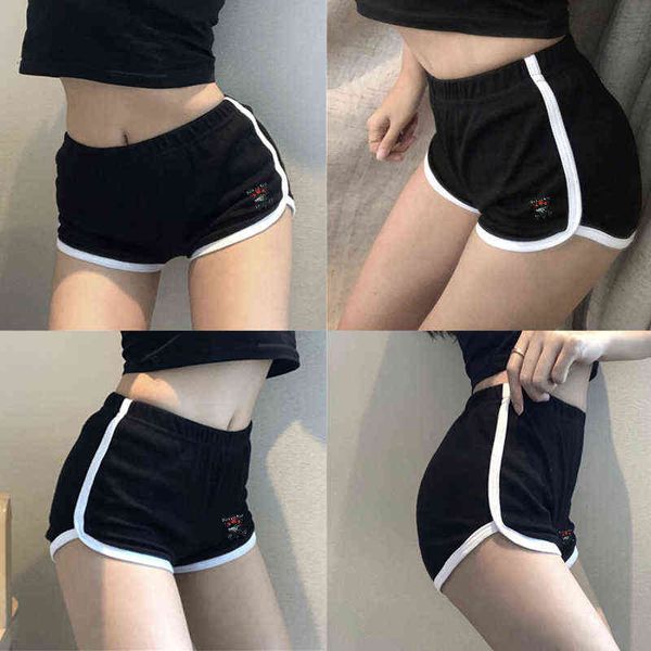 

summer leisure women shorts contrast binding side split elastic waist loose casual shorts yo-ga short feminino y220311, White;black
