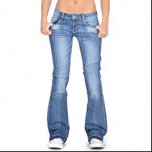 

denim flare high waist womens jeans retro skinny wide leg trousers casual bell bottom pant plus size, Blue
