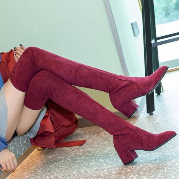 

boots thigh high women 2021 winter fashion over knee shoes heels red warm fur black