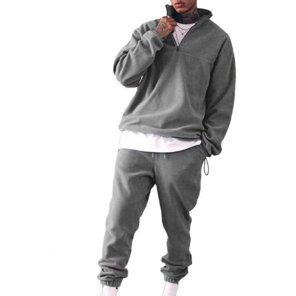 

men's tracksuits men sports suit 2021 stand collar thicken sweatshirt pants set 2 pieces warm solid color tracksuit for autumn winter, Gray