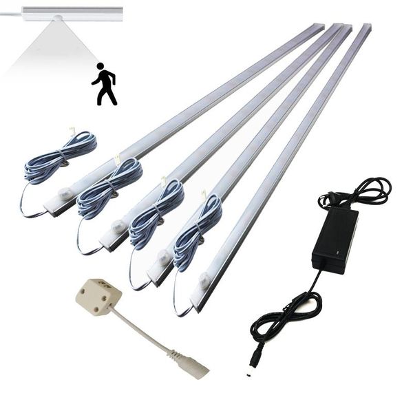

dc12 50cm pir motion sensor led cabinet light bar night wall lamp aluminum for closet wardrobe stairs hallway with power adapter