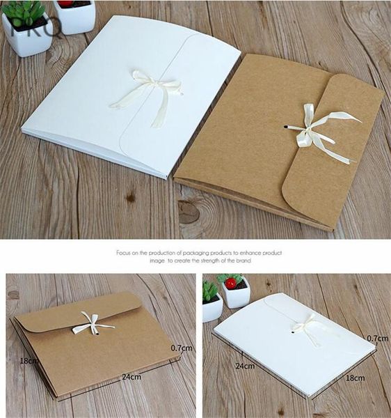 

gift wrap 40pcs white kraft postcard box brown cardboard scarf packaging boxes with ribbon 24x18x0.7cm
