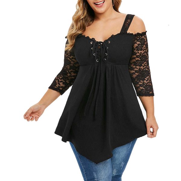 

6xl plus size women shirt off shoulder ladies lace long sleeve black blouses shirt casual irregular streetwear femme d30 cx200616, White
