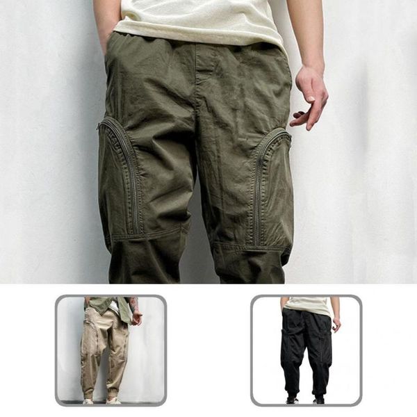 

men's pants comfy fabulous ankle banded cargo elastic waist solid color for daily, Black