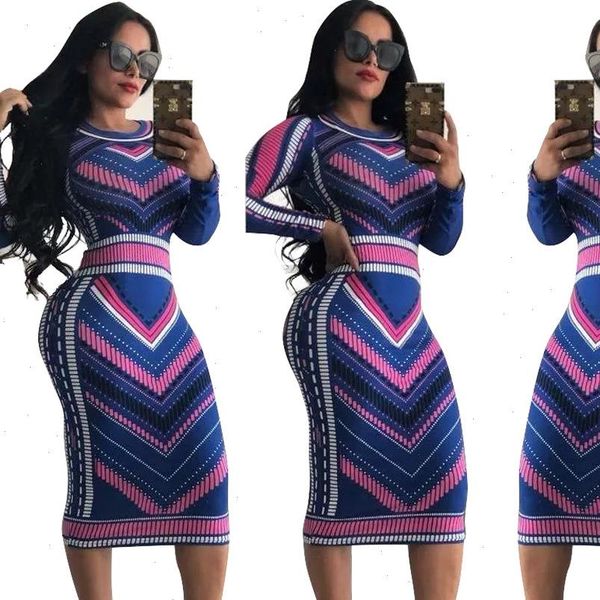 

women dresses autumn long sleeve geometric print vintage dress robe slim bodycon sheath midi package hip dress vestido, Black;gray