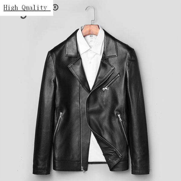 

men's leather & faux 100% genuine jacket men winter coat male 2021 streetwear real sheepskin motorcycle casaco hiver 71d1707, Black