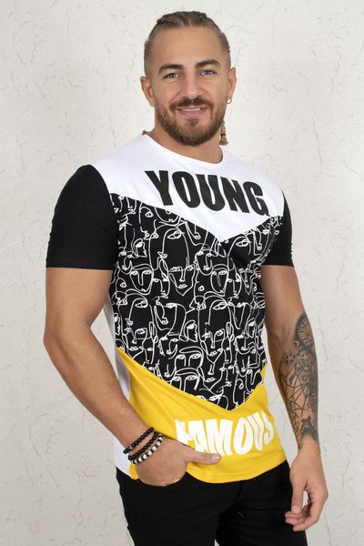 

white-yellow font colorful men 's tee shirt 2002014 291n, White;black