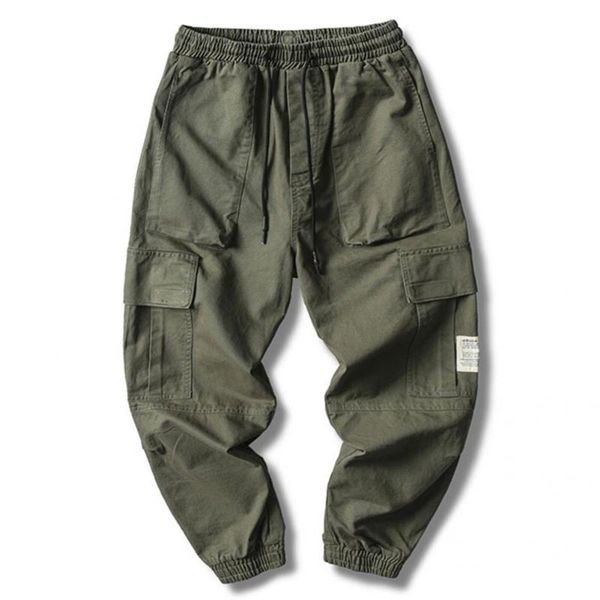 

men's pants casual mid rise drawstring trousers men loose for training, Black