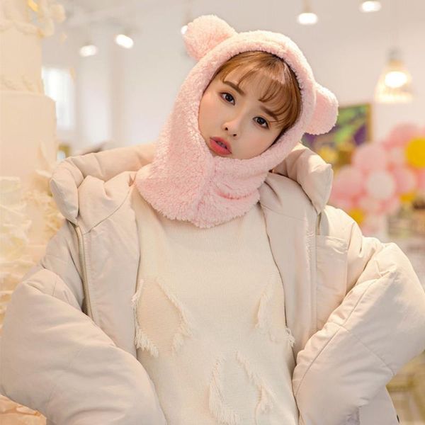 

berets fashion winter women beanies caps windproof warm cute bear ear hat casual plush earflap earmuff, Blue;gray
