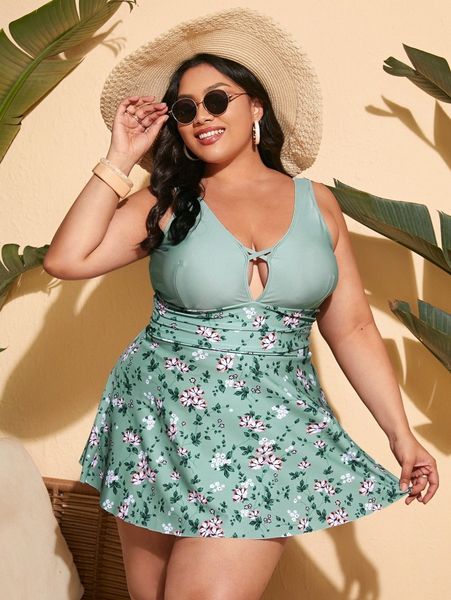 

plus floral print criss cross high waisted bikini swimsuit r8bx#, Black