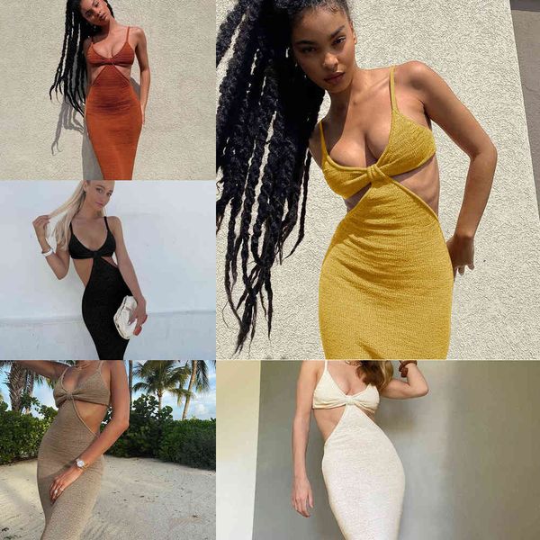 

cryptographic spaghetti strap backless maxi dress summer holiday women dresses party club elegant hollow out dress sundress x0521, Black;gray