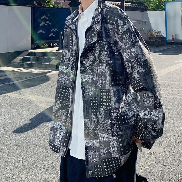 

men's jackets spring cashew flower jacket trendy large loose, Black;brown
