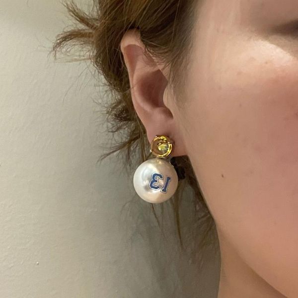 

dangle & chandelier korean fashion champagne zircon large pearl letter graffiti personality stud earring jewelry for women lady 2021 party g, Silver