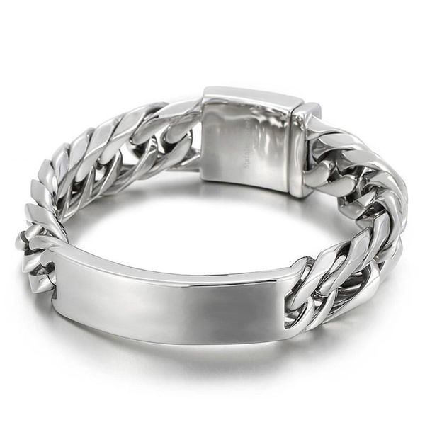 

link, chain 17/19mm heavy punk men women stainless steel curb cuban bracelets rock hiphop polished bike biker bracelet bangle jewelry, Black