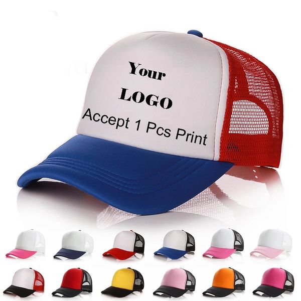 

custom brand logo text design personality diy trucker hat advertising baseball cap men and women blank mesh adjustable hats, Blue;gray