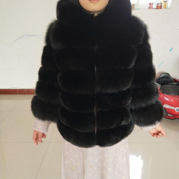 

women's fur & faux brand black coat fashion warm thick high-quality hood