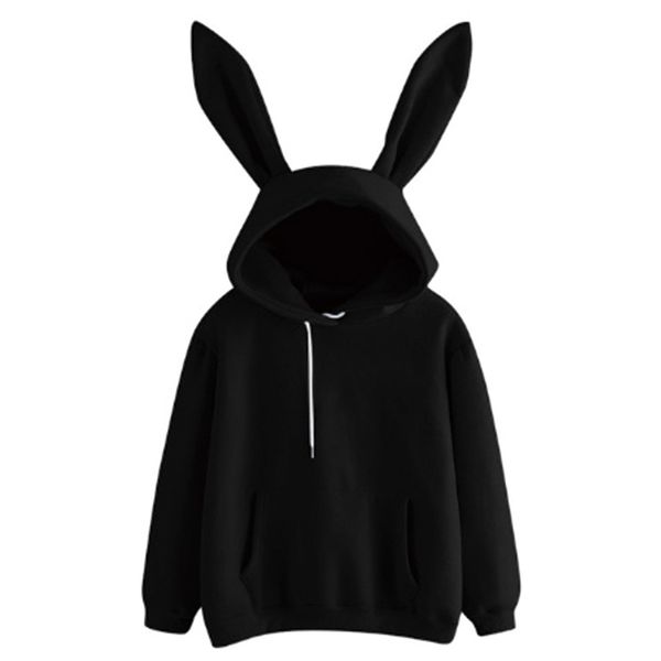 

autumn winter women hoodies kawaii rabbit ears fashion hoody casual colors solid color warm sweatshirt for, Black