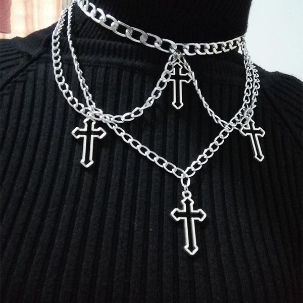 

goth indie silver color hollow cross pendant necklaces chains for women aesthetic accessories jewelry valentine's day gift