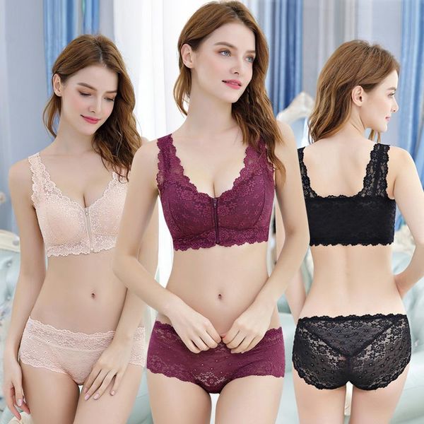 

party hats vest front zipper push up bra full cup lace bras for women bralette plus size seamless wireless gather brassierefemale