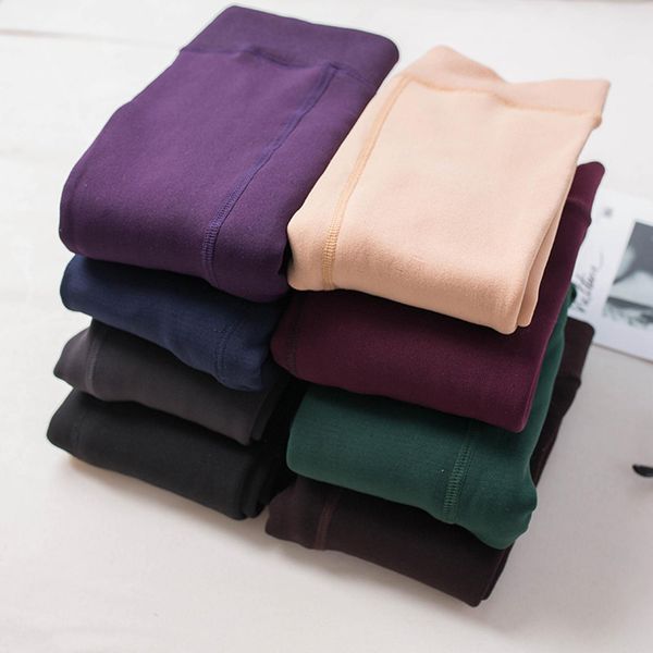 

women solid color winter warm leggings for women leggings stretch fleece lined plus size autumn winter leggings pants trousers, White