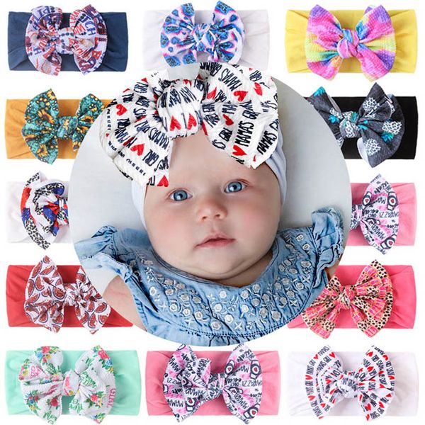 

girls hair accessories baby headbands kiids nylon hairband print flower double-layer bow rainbow head bands b7891, Slivery;white