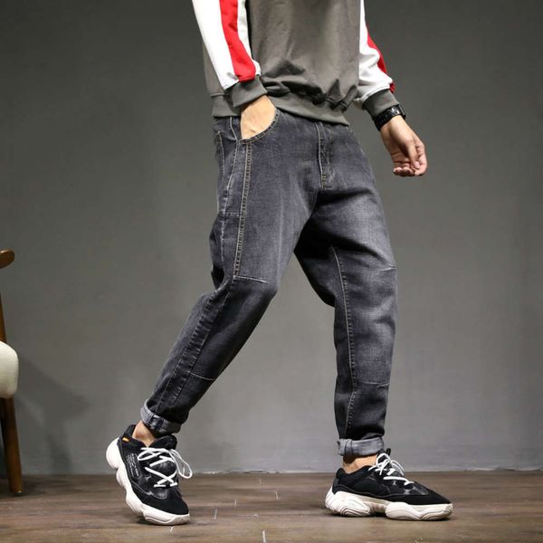 

autumn jeans men's loose fit big size harem neckband leggings trendy hip hop pants, Blue