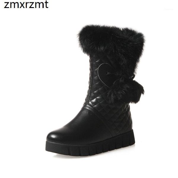 

women sweet mid calf snow boots 3cm low heel shoes to keep warmin winter party it`s black white and apricot1