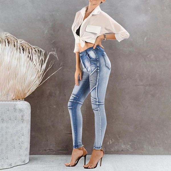 

women's jeans skinny denim pants y2k super stretch trousers femmal streetwear causal high waist 2021 fashion, Blue