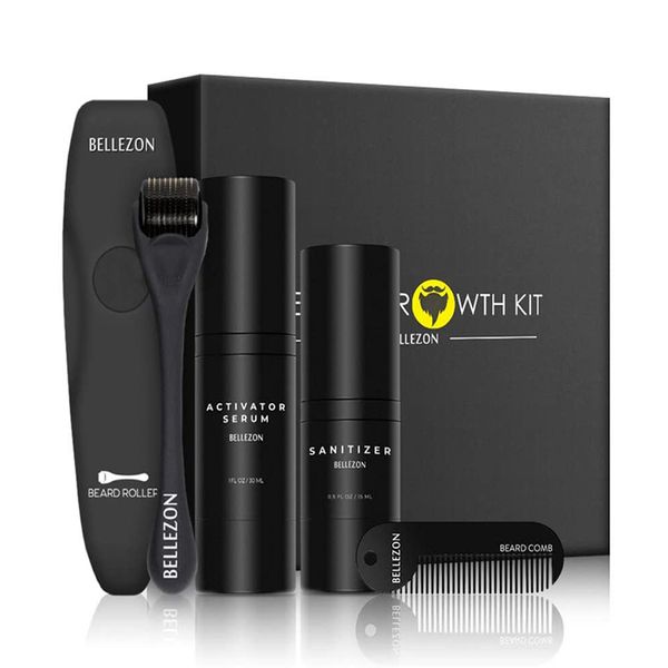 

bellezon 4pcs/set beard growth kit hair enhancer thicker oil nourishing essence leave-in conditioner care with comb