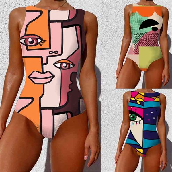 

lovmove print women's swimsuit push up beach wear female bodysuit women bathing suits plus size backless swimwear 210712, White;black