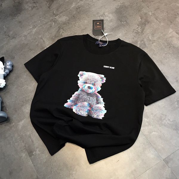 

luxury design summer short sleeve lovers personalized digital teddy bear print casual loose round neck t-shirt, White