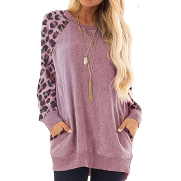 

2021 new fashion women o-neck long autumn sleeve patchwork pullovers ladies pocket t-shirts sportwear s62e, White