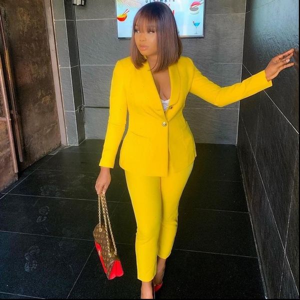 

vintage autumn winter thicken women pant suit yellow notched blazer jacket amp pant 2021 office wear women suits female sets, Gray
