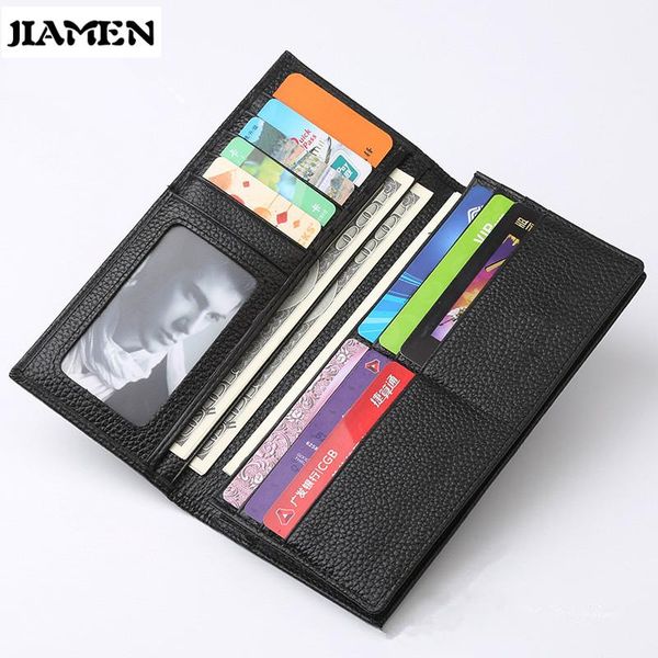 

wallets jiamen long purse bag wallet business men's thin card holder genuine leather design handy slim male, Red;black