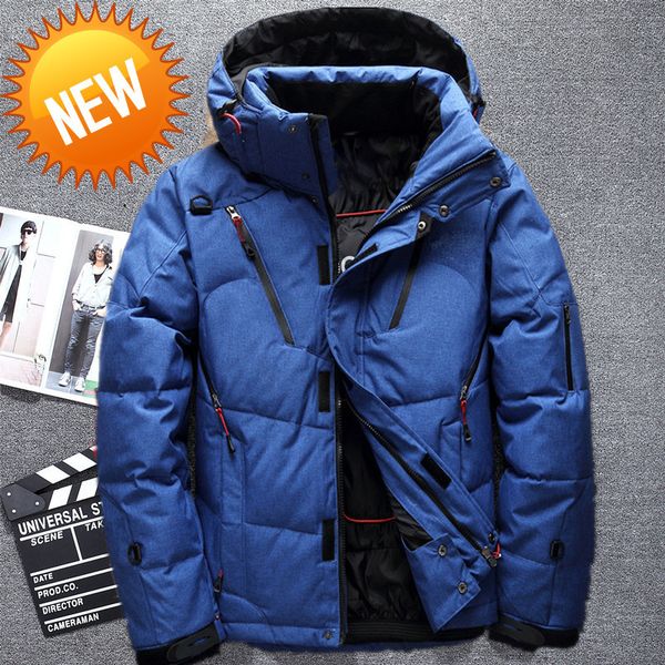 

men's white duck down jacket warm hooded thick puffer coat male casual overcoat thermal winter parka men, Black