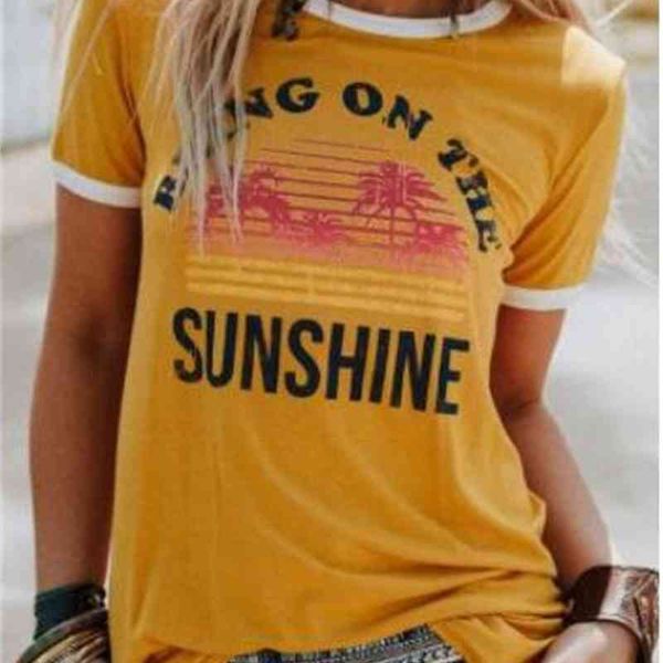 

women's t-shirt women basic t shirt o neck short sleeve bring on the sunshine print tees female casual summer camisetas czqa, White