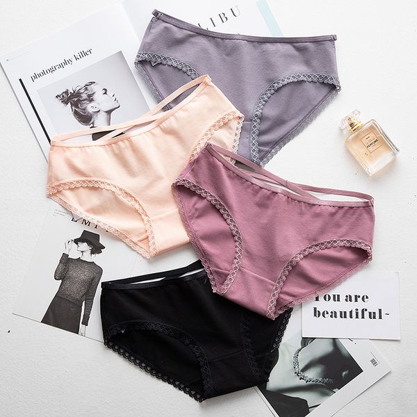 

new seamless breathable hollow cotton lace underwear women's briefs, Black;pink
