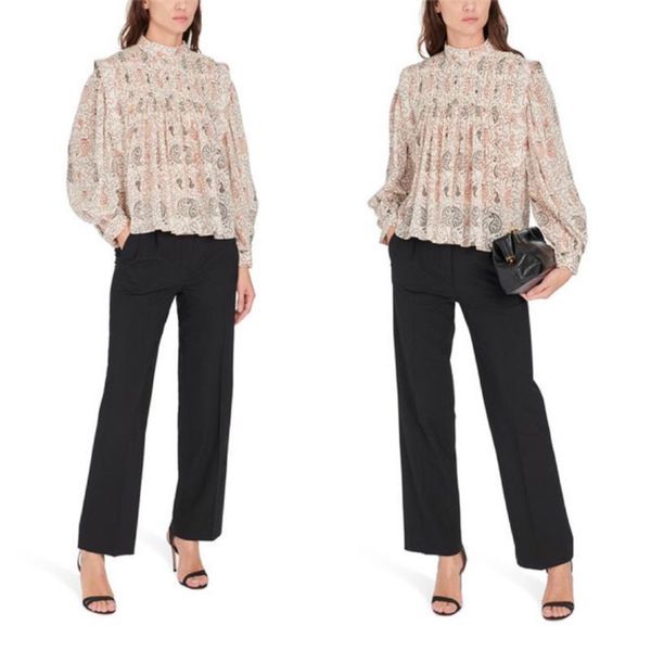 

women's blouses & shirts vintage floral print women pleated blouse 2021 early autumn ladies long lantern sleeve shirt and, White