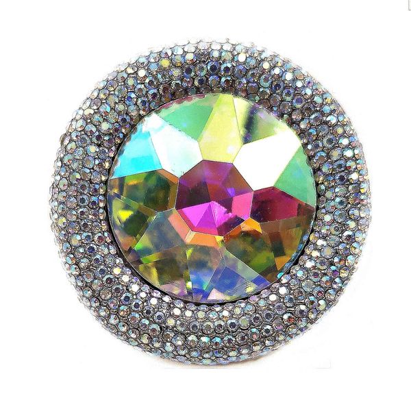 

glitter aurora borealis round stone shaped brooch rhinestone pin ab jewelry for women casual business daily official wear dressy, Gray