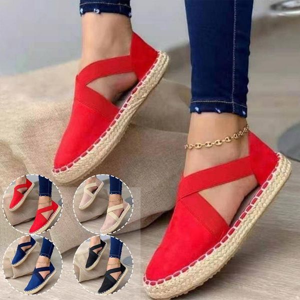 

sandals women loafers spring summer espadrille elastic band flat shoes female casual comfort cloth ladies flats plus size, Black
