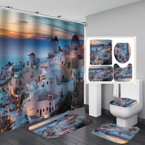 

shower curtains romantic snow city curtain realistic scenery with non slip rug mat bathroom waterproof polyester home decor 180cm