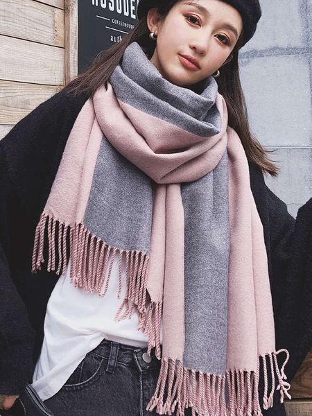 

scarf women's winter versatile korean version warm thickened long student double-sided solid neck shawl ins fashion, Blue;gray