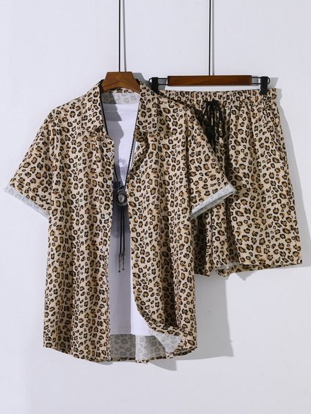 

men random leopard print shirt & shorts without tee j8yl#, Gray