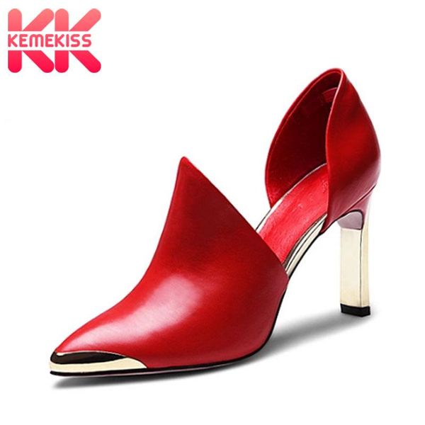 

dress shoes kemekiss high heel spring women pumps real leather pointed toe solid color slip on party footwear size 34-39, Black