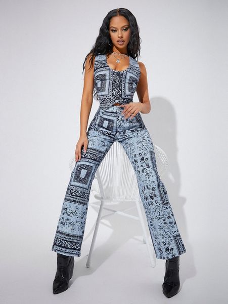 

button waist floral print pants 79zm#, Black;white