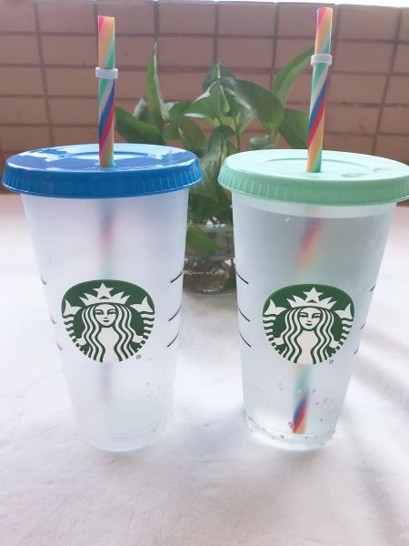 

web celebrity tik tok mermaid starbucks mugs 24oz/710ml mug cold color changing the rainbow reusable drinking flat bottom cup pillar shape l