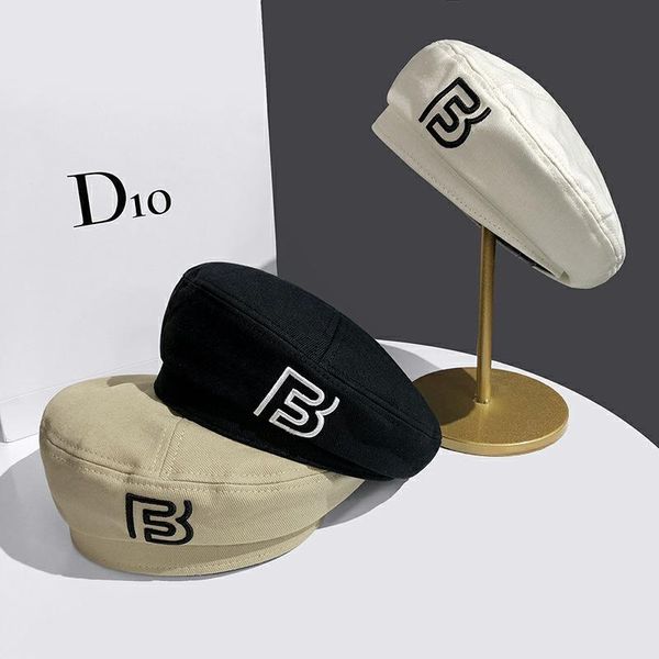 

berets women girl beret artist warm cotton octagonal flat cap autumn winter beanie hat letter embroider solid color woman, Blue;gray