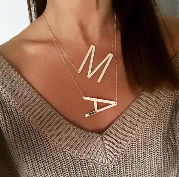 

grote initiÃ«le ketting 100% roestvrij stalen sieraden brief a-z gouden monogram geschenken, Silver